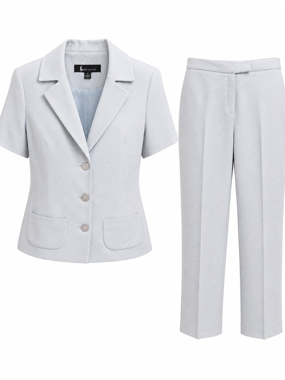 Larry Levine Light Gray Short-Sleeve Blazer & Straight Pants
